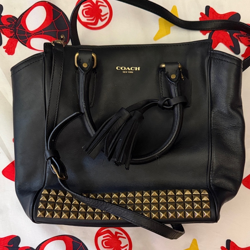 Coach Mini Tanner Studded Legacy Crossbody Bag Black Gold